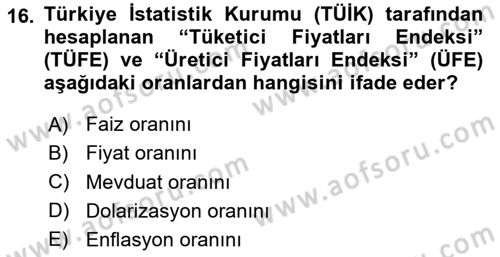 İstatistik Dersi Ara Sınavı Deneme Sınav Soruları 16. Soru