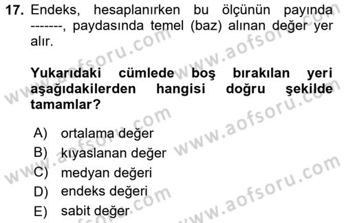 İstatistik Dersi Ara Sınavı Deneme Sınav Soruları 17. Soru