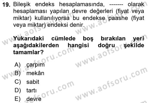 İstatistik Dersi 2024 - 2025 Yılı (Vize) Ara Sınav Soruları 19. Soru