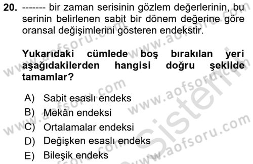 İstatistik Dersi Ara Sınavı Deneme Sınav Soruları 20. Soru