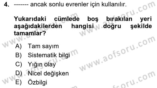 İstatistik Dersi Ara Sınavı Deneme Sınav Soruları 4. Soru