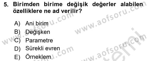 İstatistik Dersi 2024 - 2025 Yılı (Vize) Ara Sınav Soruları 5. Soru