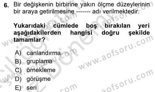İstatistik Dersi Ara Sınavı Deneme Sınav Soruları 6. Soru
