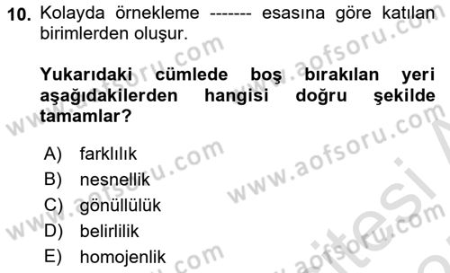 İstatistik Dersi 2024 - 2025 Yılı (Final) Dönem Sonu Sınav Soruları 10. Soru