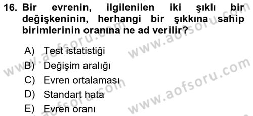 İstatistik Dersi 2024 - 2025 Yılı (Final) Dönem Sonu Sınav Soruları 16. Soru