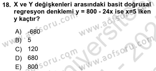İstatistik Dersi 2024 - 2025 Yılı (Final) Dönem Sonu Sınav Soruları 18. Soru
