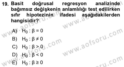İstatistik Dersi 2024 - 2025 Yılı (Final) Dönem Sonu Sınav Soruları 19. Soru