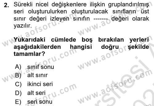 İstatistik Dersi 2024 - 2025 Yılı (Final) Dönem Sonu Sınav Soruları 2. Soru