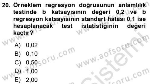 İstatistik Dersi 2024 - 2025 Yılı (Final) Dönem Sonu Sınav Soruları 20. Soru