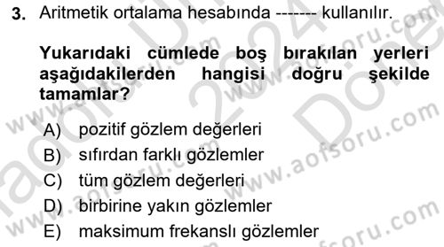 İstatistik Dersi 2024 - 2025 Yılı (Final) Dönem Sonu Sınav Soruları 3. Soru