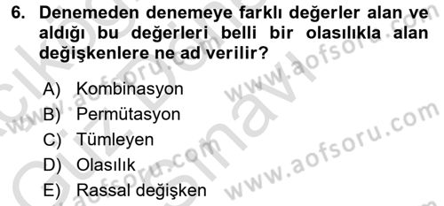 İstatistik Dersi 2024 - 2025 Yılı (Final) Dönem Sonu Sınav Soruları 6. Soru