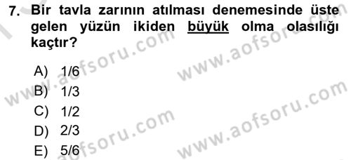 İstatistik Dersi 2024 - 2025 Yılı (Final) Dönem Sonu Sınav Soruları 7. Soru