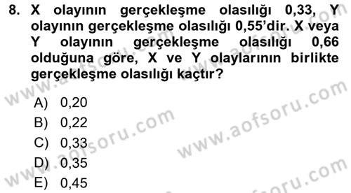 İstatistik Dersi 2024 - 2025 Yılı (Final) Dönem Sonu Sınav Soruları 8. Soru