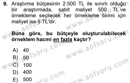 İstatistik Dersi 2024 - 2025 Yılı (Final) Dönem Sonu Sınav Soruları 9. Soru