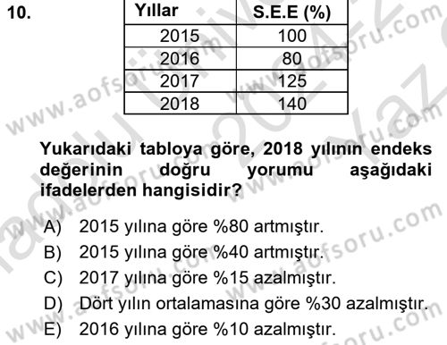 İstatistik Dersi 2024 - 2025 Yılı Yaz Okulu Sınav Soruları 10. Soru