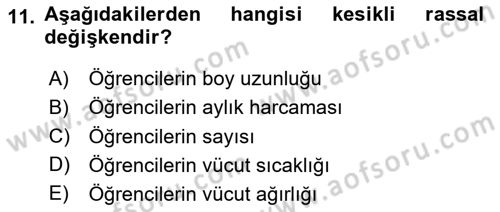 İstatistik Dersi 2024 - 2025 Yılı Yaz Okulu Sınav Soruları 11. Soru