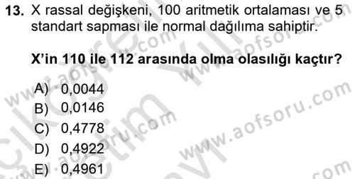 İstatistik Dersi 2024 - 2025 Yılı Yaz Okulu Sınav Soruları 13. Soru