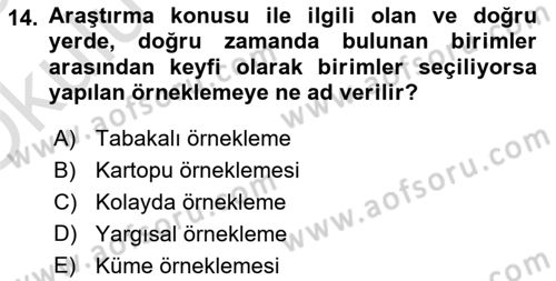 İstatistik Dersi 2024 - 2025 Yılı Yaz Okulu Sınav Soruları 14. Soru
