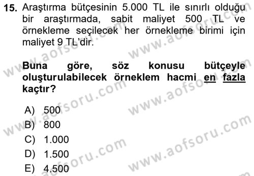 İstatistik Dersi 2024 - 2025 Yılı Yaz Okulu Sınav Soruları 15. Soru