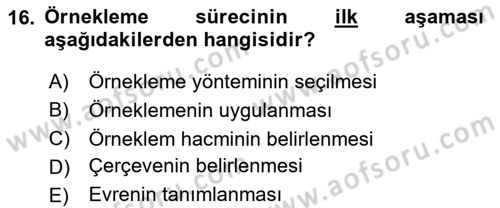 İstatistik Dersi 2024 - 2025 Yılı Yaz Okulu Sınav Soruları 16. Soru