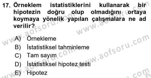 İstatistik Dersi 2024 - 2025 Yılı Yaz Okulu Sınav Soruları 17. Soru