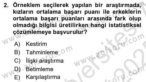 İstatistik Dersi 2024 - 2025 Yılı Yaz Okulu Sınav Soruları 2. Soru