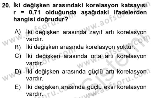 İstatistik Dersi 2024 - 2025 Yılı Yaz Okulu Sınav Soruları 20. Soru