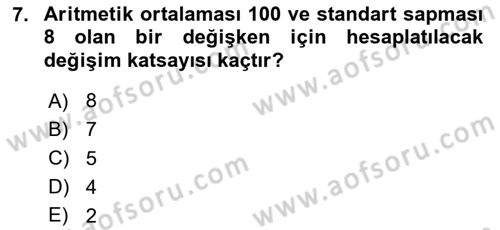 İstatistik Dersi 2024 - 2025 Yılı Yaz Okulu Sınav Soruları 7. Soru