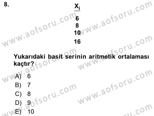 İstatistik Dersi 2024 - 2025 Yılı Yaz Okulu Sınav Soruları 8. Soru