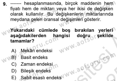 İstatistik Dersi 2024 - 2025 Yılı Yaz Okulu Sınav Soruları 9. Soru