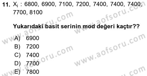 İstatistik Dersi 2025 - 2026 Yılı (Vize) Ara Sınav Soruları 11. Soru