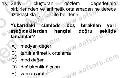 İstatistik Dersi 2025 - 2026 Yılı (Vize) Ara Sınav Soruları 13. Soru