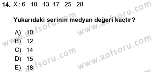 İstatistik Dersi 2025 - 2026 Yılı (Vize) Ara Sınav Soruları 14. Soru