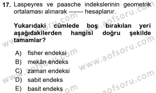 İstatistik Dersi 2025 - 2026 Yılı (Vize) Ara Sınav Soruları 17. Soru