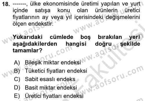 İstatistik Dersi 2025 - 2026 Yılı (Vize) Ara Sınav Soruları 18. Soru
