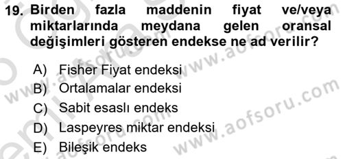 İstatistik Dersi 2025 - 2026 Yılı (Vize) Ara Sınav Soruları 19. Soru