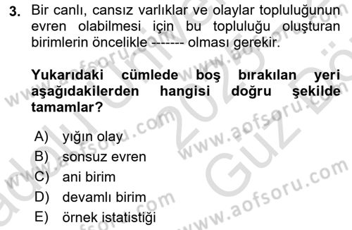 İstatistik Dersi 2025 - 2026 Yılı (Vize) Ara Sınav Soruları 3. Soru