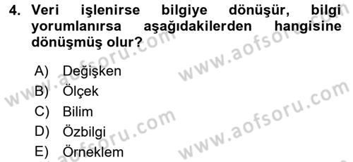 İstatistik Dersi 2025 - 2026 Yılı (Vize) Ara Sınav Soruları 4. Soru