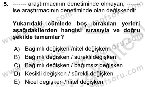 İstatistik Dersi 2025 - 2026 Yılı (Vize) Ara Sınav Soruları 5. Soru