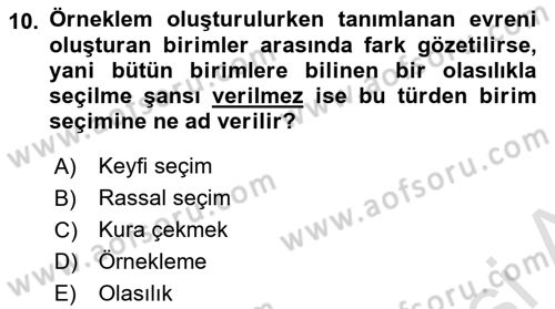 İstatistik Dersi 2025 - 2026 Yılı (Final) Dönem Sonu Sınav Soruları 10. Soru