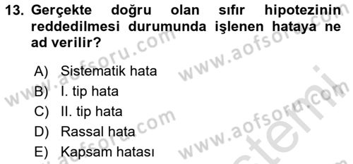 İstatistik Dersi 2025 - 2026 Yılı (Final) Dönem Sonu Sınav Soruları 13. Soru