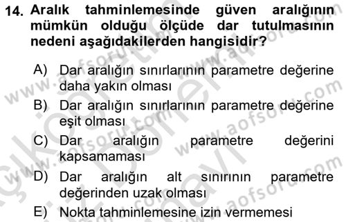 İstatistik Dersi 2025 - 2026 Yılı (Final) Dönem Sonu Sınav Soruları 14. Soru