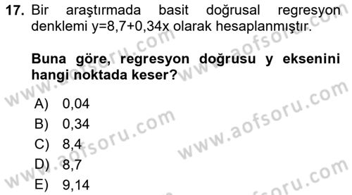 İstatistik Dersi 2025 - 2026 Yılı (Final) Dönem Sonu Sınav Soruları 17. Soru