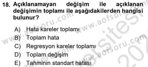 İstatistik Dersi 2025 - 2026 Yılı (Final) Dönem Sonu Sınav Soruları 18. Soru