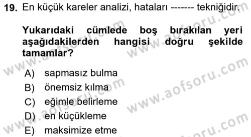 İstatistik Dersi 2025 - 2026 Yılı (Final) Dönem Sonu Sınav Soruları 19. Soru