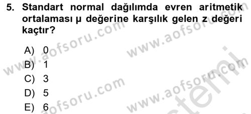 İstatistik Dersi 2025 - 2026 Yılı (Final) Dönem Sonu Sınav Soruları 5. Soru