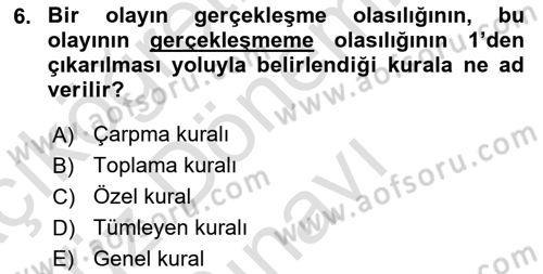İstatistik Dersi 2025 - 2026 Yılı (Final) Dönem Sonu Sınav Soruları 6. Soru