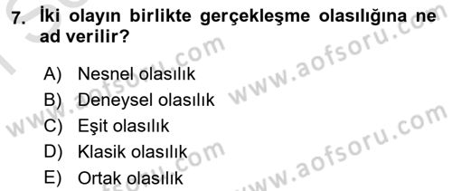 İstatistik Dersi 2025 - 2026 Yılı (Final) Dönem Sonu Sınav Soruları 7. Soru