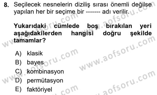 İstatistik Dersi 2025 - 2026 Yılı (Final) Dönem Sonu Sınav Soruları 8. Soru