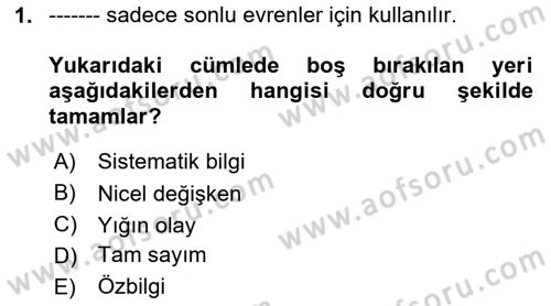 İstatistik Dersi 2025 - 2026 Yılı Yaz Okulu Sınav Soruları 1. Soru